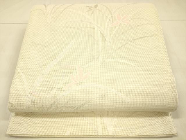 平和屋着物*夏物 六通柄袋帯 草花文 銀糸 正絹 逸品 DAAT7087cm