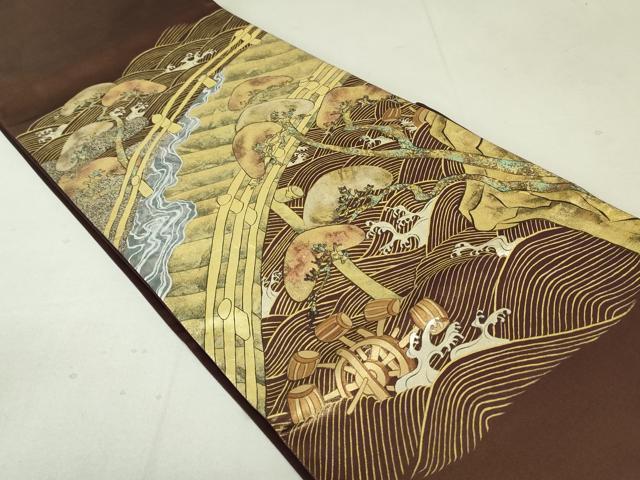 平和屋着物●太鼓柄袋帯 渡橋立波松文 金彩 正絹 逸品 DAAT7529ob