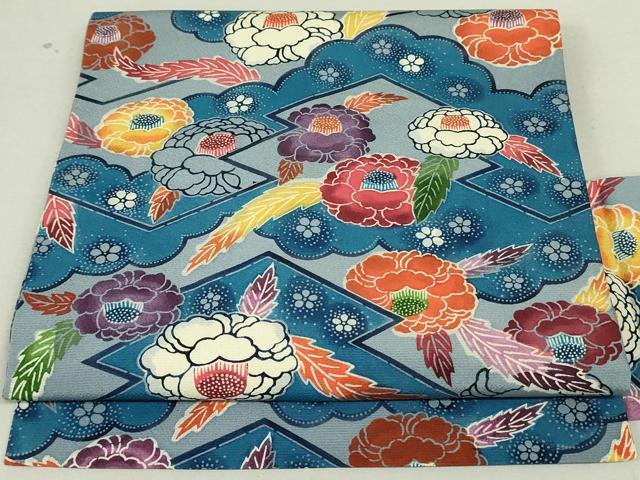 平和屋着物●全通柄 九寸名古屋帯 紅型 松皮菱菊文 正絹 逸品 未使用 DAAT7666ob