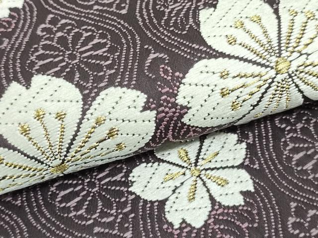 平和屋着物●六通柄袋帯 唐織 草木染 縦枠桜文 金糸 正絹 逸品 DAAT7710ob