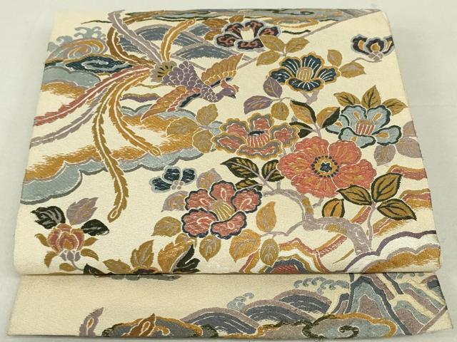 平和屋着物●六通柄袋帯 唐織 みやび綴 鳳凰更紗花文 金糸 正絹 逸品 DAAT7735ob