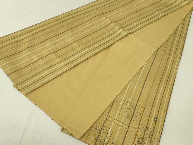 平和屋着物●太鼓柄袋帯 刺繍 刺子 色紙草花松文 金糸 正絹 逸品 DAAT7753ob
