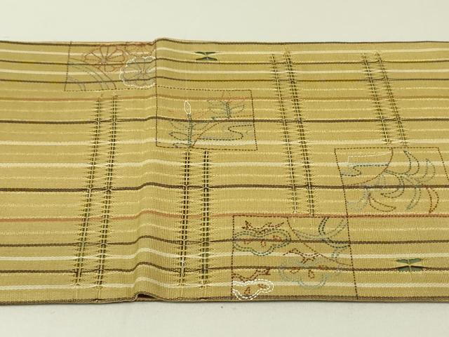 平和屋着物●太鼓柄袋帯 刺繍 刺子 色紙草花松文 金糸 正絹 逸品 DAAT7753ob