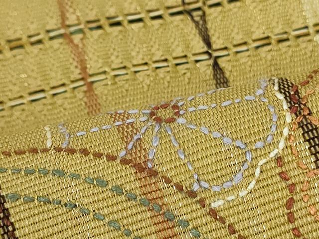 平和屋着物●太鼓柄袋帯 刺繍 刺子 色紙草花松文 金糸 正絹 逸品 DAAT7753ob