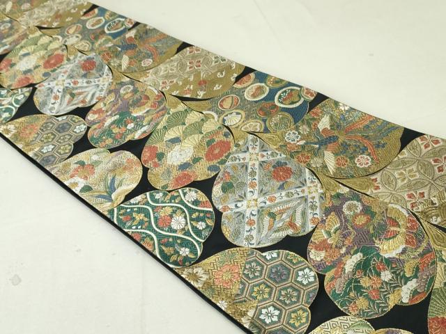 平和屋着物●六通柄袋帯 唐織 明繍豊彩文 黒地 金糸 正絹 逸品 DAAT7766ob