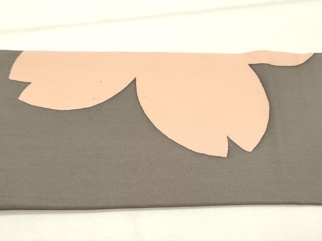 平和屋着物●塩瀬 九寸名古屋帯 舞桜文 薄鼠色 金彩 正絹 逸品 DAAT7860ob