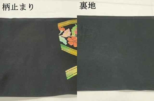 平和屋着物●六通柄 本袋帯 立枠小花紋 黒地 金糸 正絹 逸品 DAAT7869ob