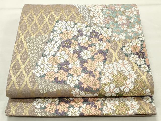 平和屋着物●六通柄袋帯 唐織 色紙重ね花唐草文 金銀糸 正絹 逸品 DAAT7875ob
