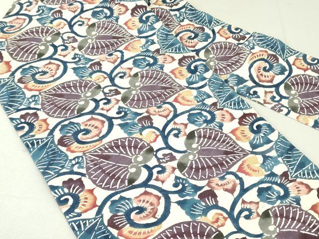 平和屋着物●九寸名古屋帯 型染め 唐草文 正絹 逸品 DAAT7914ob