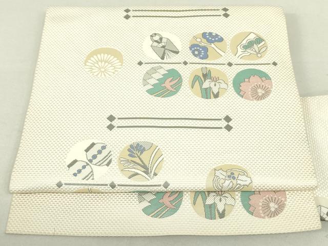 平和屋着物●本場筑前博多織 八寸名古屋帯 花鳥文 正絹 逸品 DAAT7993ob