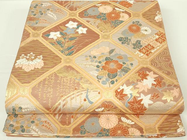 平和屋着物◎六通柄袋帯 唐織 蒔絵天井絵 金糸 正絹 逸品 DAAT8068qp