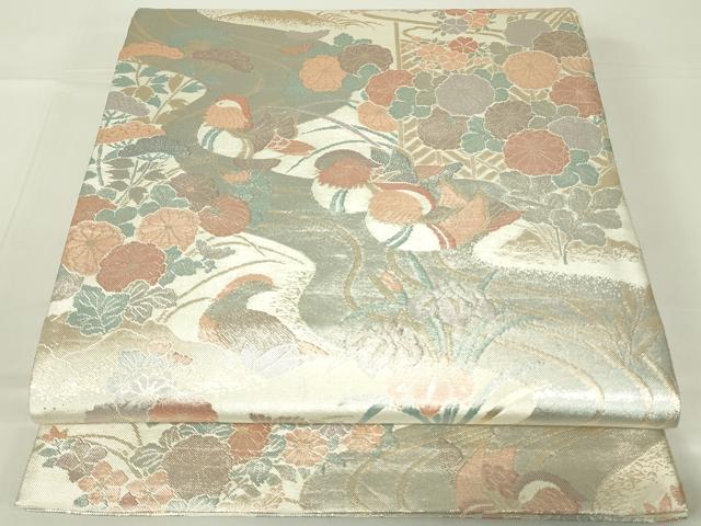 平和屋着物◎佐賀錦 六通柄袋帯 流水花鳥文 プラチナ箔 正絹 逸品 DAAT8354qp