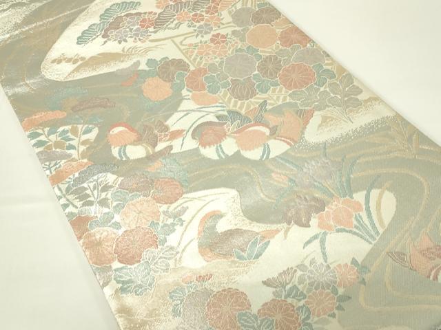 平和屋着物◎佐賀錦 六通柄袋帯 流水花鳥文 プラチナ箔 正絹 逸品 DAAT8354qp