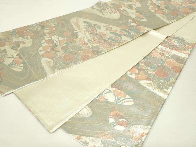 平和屋着物◎佐賀錦 六通柄袋帯 流水花鳥文 プラチナ箔 正絹 逸品 DAAT8354qp