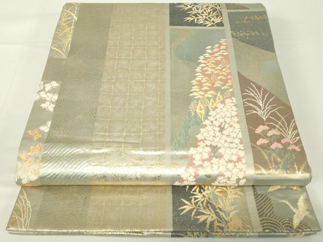平和屋着物◎六通柄袋帯 短冊花鳥文 金糸 正絹 逸品 DAAT8372qp
