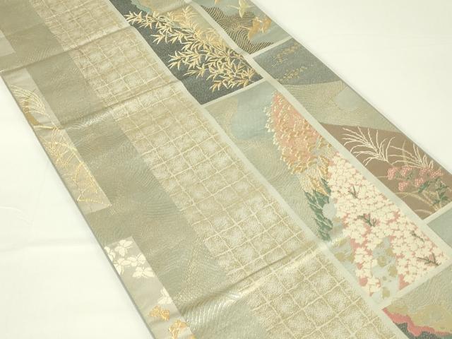 平和屋着物◎六通柄袋帯 短冊花鳥文 金糸 正絹 逸品 DAAT8372qp