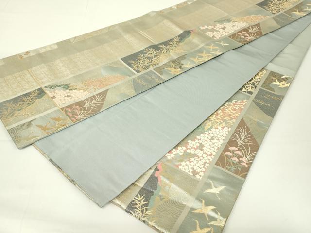 平和屋着物◎六通柄袋帯 短冊花鳥文 金糸 正絹 逸品 DAAT8372qp