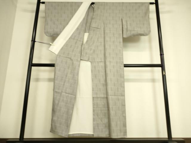 平和屋着物▽上質な紬 単衣 市松綾織 格子 正絹 逸品 DAAT9109az