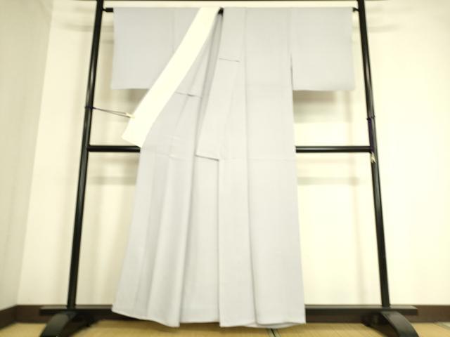 平和屋着物▽上質な色無地 単衣 よろけ縞地紋 白菫色 正絹 逸品 DAAT9126az