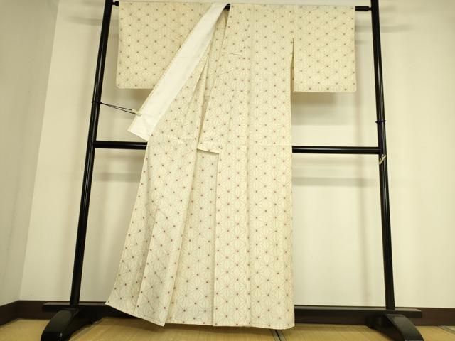 平和屋着物▽上質な紬 単衣 麻の葉文 正絹 逸品 DAAT9131az