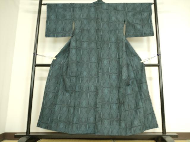 平和屋着物▽上質な紬 単衣 菱文 正絹 逸品 DAAT9142az