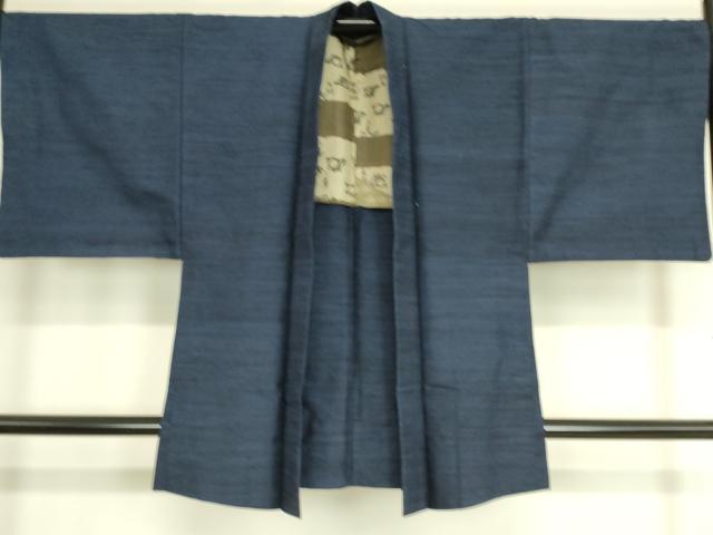 平和屋着物▽男性 紬 単衣 アンサンブル 霞文 濃藍色 正絹 逸品 DAAT9149az