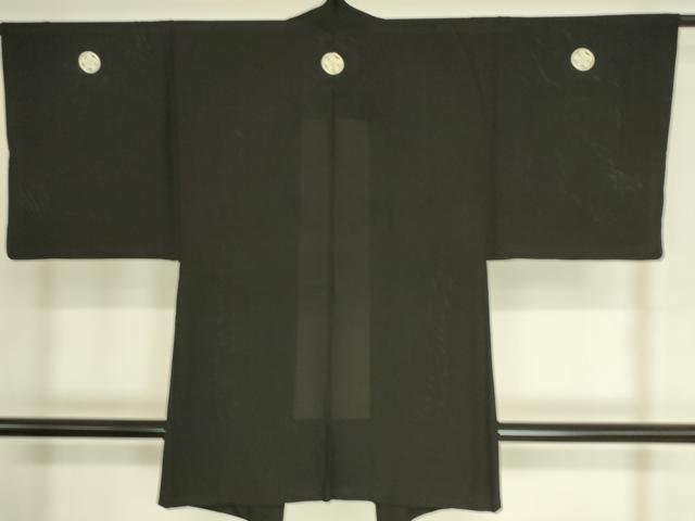 平和屋着物▽男性 黒紋付長羽織 スリーシーズン 春夏秋 塵除け 絽 正絹 逸品 DAAT9158az