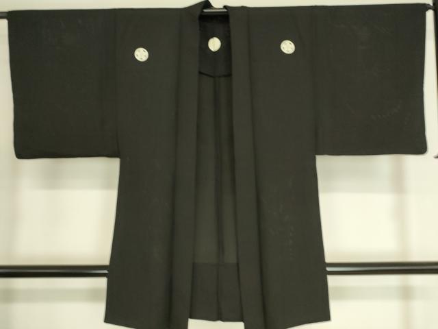 平和屋着物▽男性 黒紋付長羽織 スリーシーズン 春夏秋 塵除け 絽 正絹 逸品 DAAT9158az