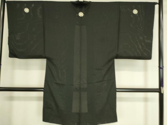平和屋着物▽男性 黒紋付長羽織 スリーシーズン 春夏秋 塵除け 絽 正絹 逸品 DAAT9159az