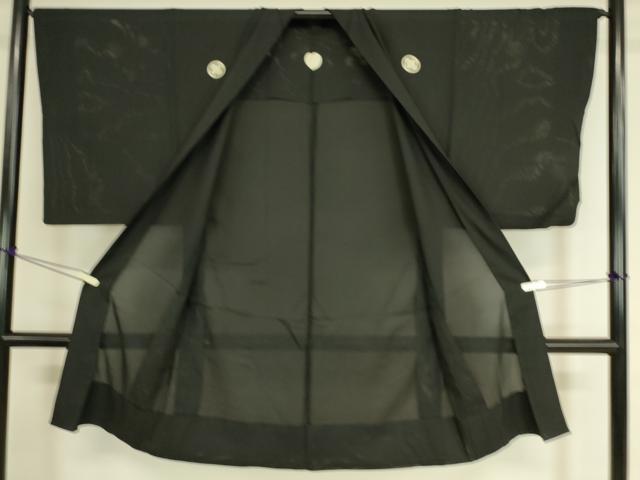平和屋着物▽男性 黒紋付長羽織 スリーシーズン 春夏秋 塵除け 絽 正絹 逸品 DAAT9159az