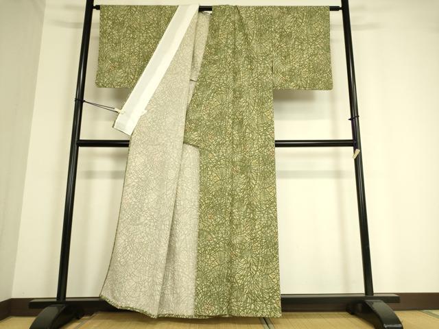 平和屋着物▽小紋 単衣 草葉動物文 洗える着物 DAAT9162az