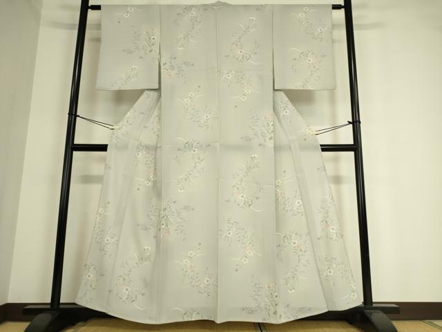 平和屋着物▽小紋 単衣 草花文 洗える着物 DAAT9168az