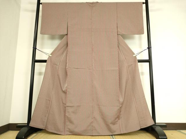 平和屋着物▽上質な紬 単衣 縞 正絹 逸品 DAAT9173az