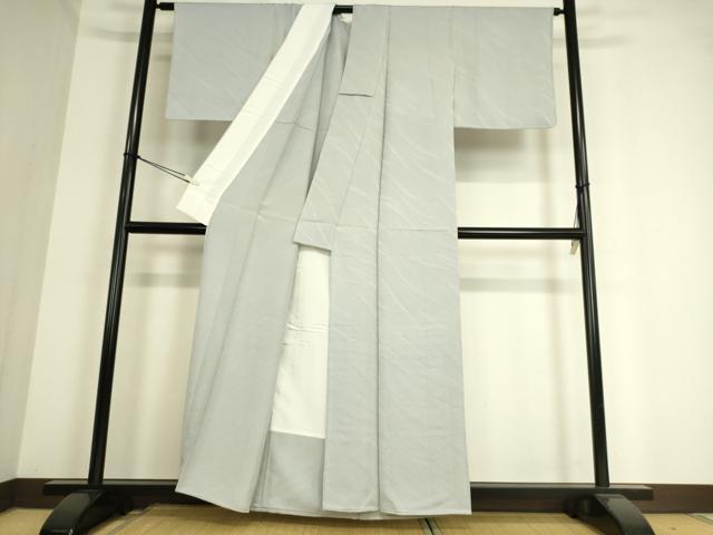 平和屋着物▽上質な色無地 単衣 変わり斜線文 薄雲鼠色 正絹 逸品 DAAT9174az