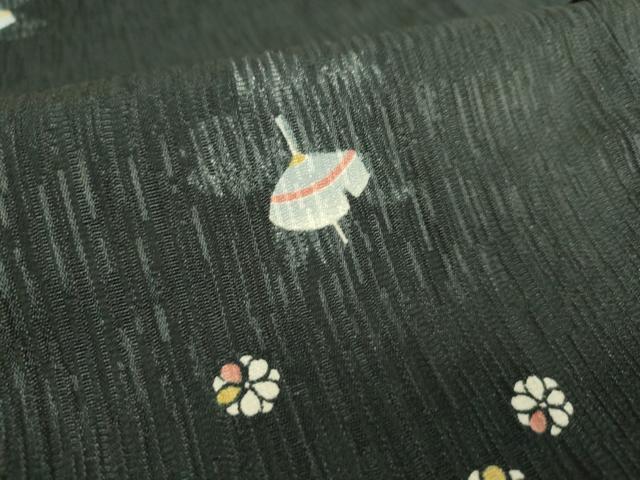 平和屋着物▽小紋 単衣 駒に舞花文 黒地 洗える着物 DAAT9192az