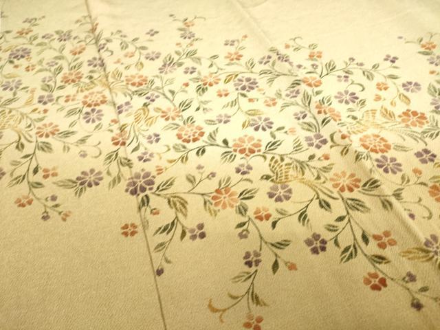 平和屋着物▽訪問着 単衣 花鳥文 暈し染め 鬼しぼ縮緬 正絹 逸品 DAAT9193az