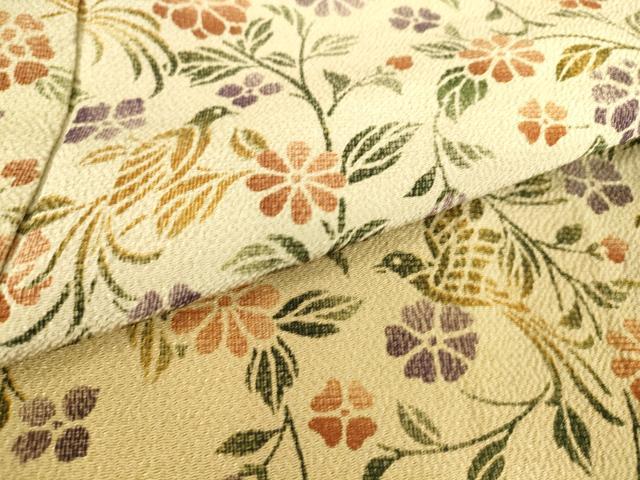 平和屋着物▽訪問着 単衣 花鳥文 暈し染め 鬼しぼ縮緬 正絹 逸品 DAAT9193az