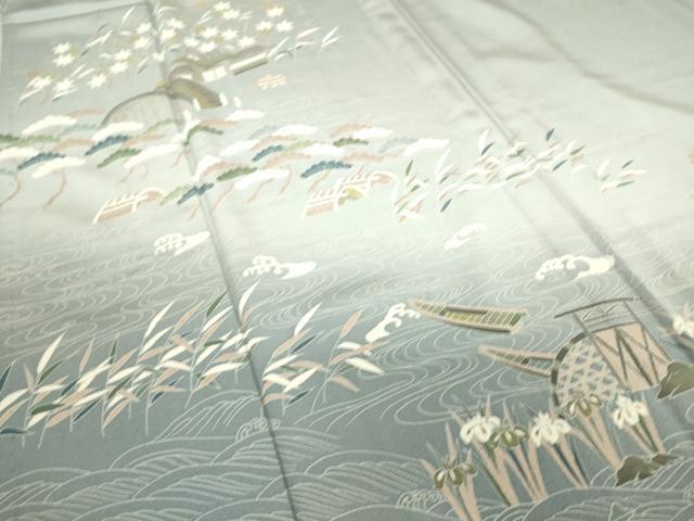 平和屋着物▽訪問着 単衣 友禅 渡橋風景花文 暈し染め 正絹 逸品 DAAT9198az