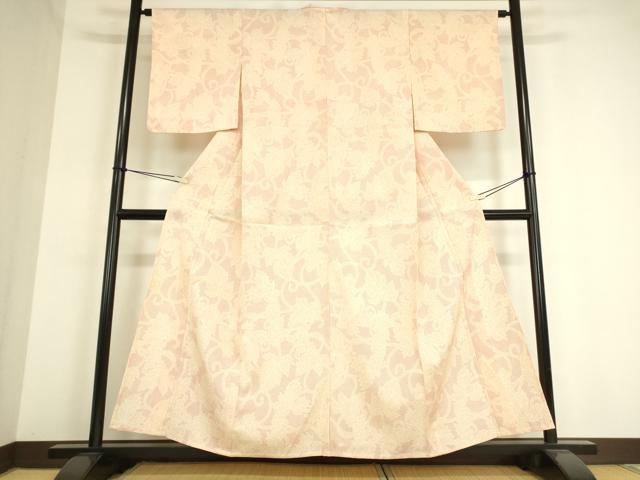 平和屋着物▽本塩沢 単衣 葡萄唐草文 正絹 逸品 DAAT9211az