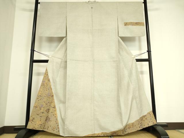 平和屋着物▽訪問着 単衣 紬地 刺繍 壁画鳥獣花文 金彩 正絹 逸品 DAAT9217az