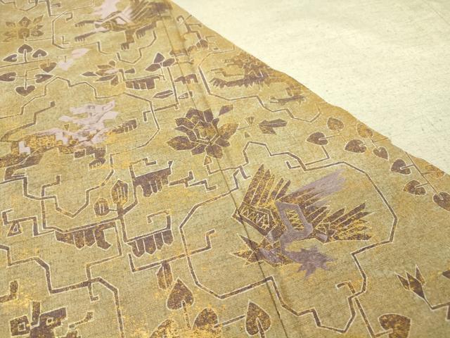 平和屋着物▽訪問着 単衣 紬地 刺繍 壁画鳥獣花文 金彩 正絹 逸品 DAAT9217az