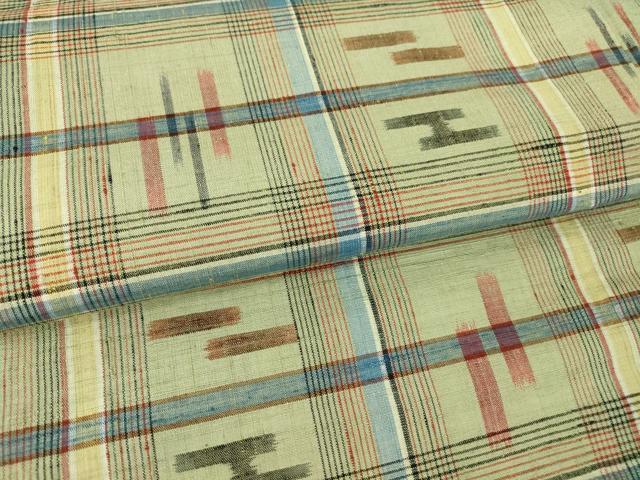 平和屋着物▽上質な紬 単衣 絣格子文 正絹 逸品 DAAT9219az