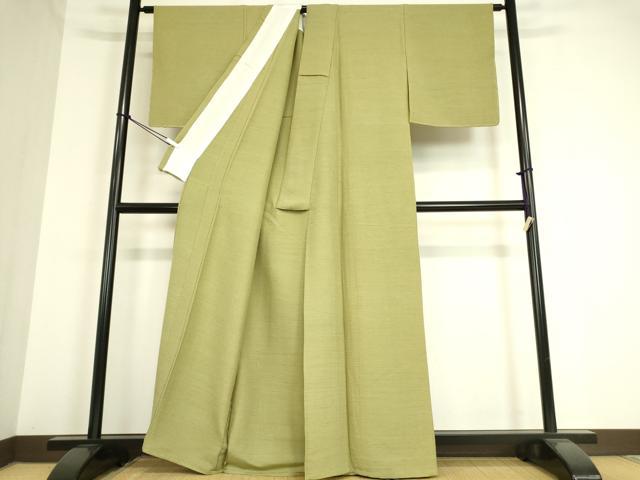 平和屋着物▽上質な紬 単衣 柳茶色 正絹 逸品 DAAT9225az