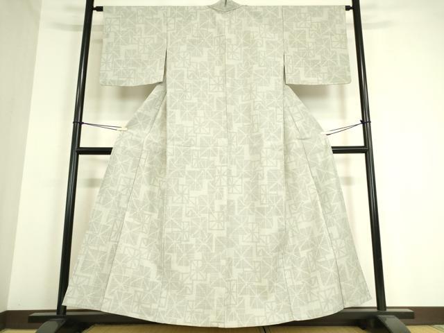 平和屋着物▽結城紬 単衣 幾何学柄 80亀甲 正絹 逸品 DAAT9226az