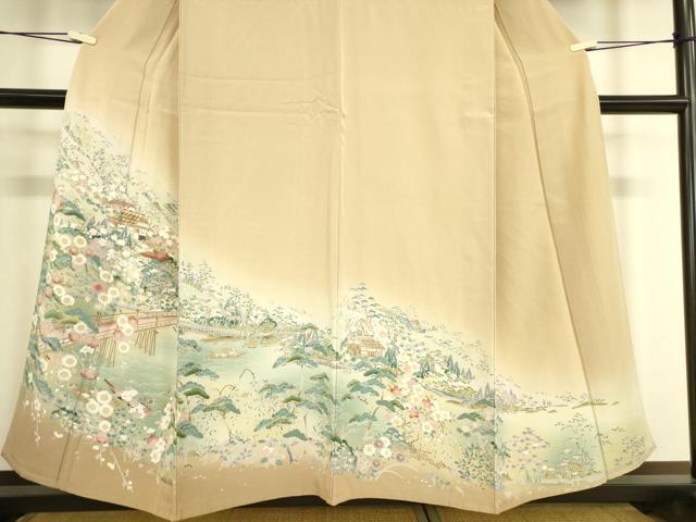 平和屋着物▽豪華色留袖 単衣 友禅 水辺風景花文 暈し染め 正絹 逸品 DAAT9235az