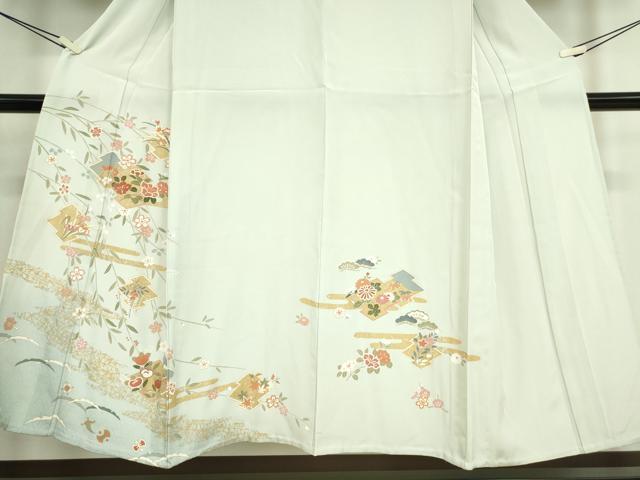 平和屋着物▽訪問着 単衣 松皮菱取花文 金彩 正絹 逸品 DAAT9238az