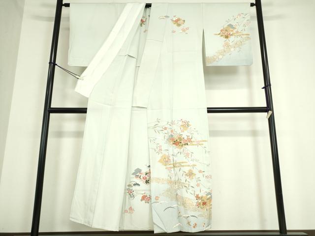 平和屋着物▽訪問着 単衣 松皮菱取花文 金彩 正絹 逸品 DAAT9238az