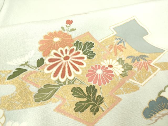 平和屋着物▽訪問着 単衣 松皮菱取花文 金彩 正絹 逸品 DAAT9238az