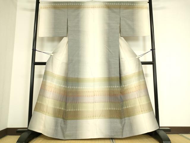 平和屋着物▽訪問着 単衣 紬地 花織 横段文 正絹 逸品 DAAT9248az