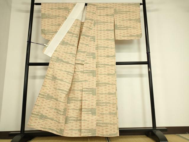 平和屋着物▽上質な紬 単衣 霞麻の葉文 正絹 逸品 DAAT9249az